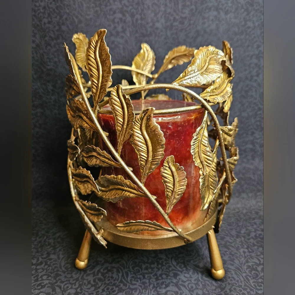 NWT Sullivan Golden Leaf Pillar Holder Set of 2 - Picture 5 of 8